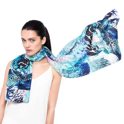 Cassandra Hone Frogs & Feathers Aqua Large Scarf