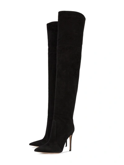 Shop Gianvito Rossi Black Suede 115 Over The Knee Boots