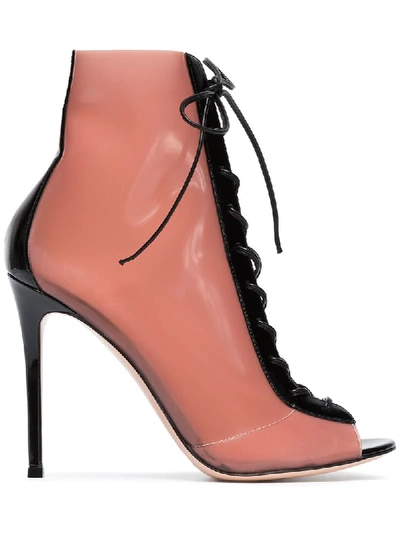 Shop Gianvito Rossi Black And Blush Ree 105 Patent Leather And Latex Lace-up Boots