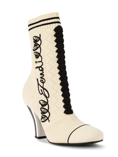 Shop Fendi Knitted Ankle Boots - White