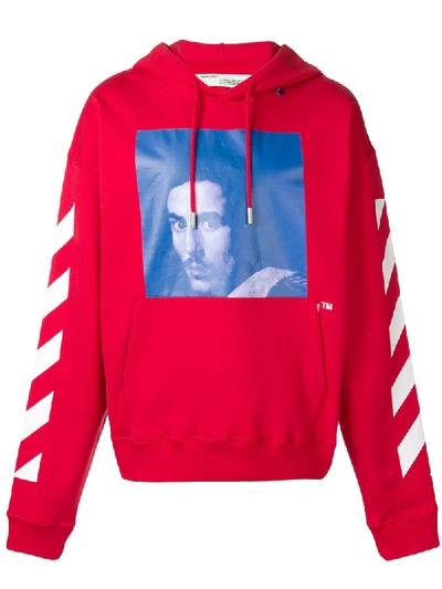 Shop Off-white Colour-block Print Hoodie - Red