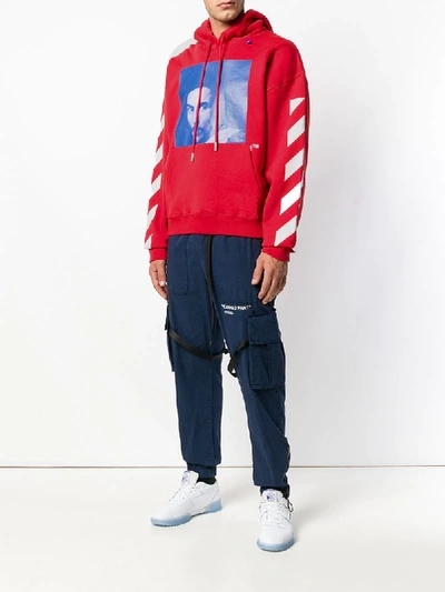 Shop Off-white Colour-block Print Hoodie - Red