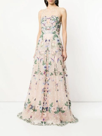 Shop Zuhair Murad Jewel Neck Fully Embellished Tulle Ball Gown In Pink
