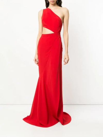 Shop Elie Saab Cut-out High Slit Gown With Back Sash In Red
