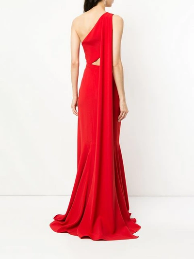 Shop Elie Saab Cut-out High Slit Gown With Back Sash In Red