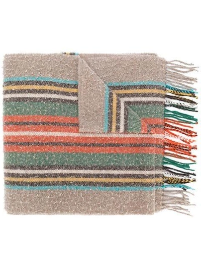 Shop Gucci Logo Embroidered Check Scarf - Nude & Neutrals