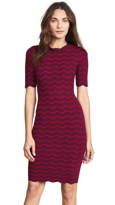 Shop Milly Textured Wave Dress In Wine/ruby