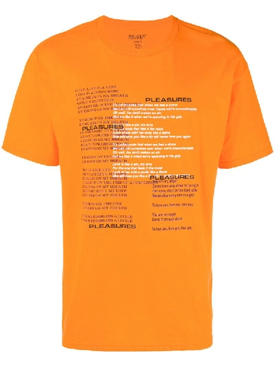 Shop Pleasures Lyrics Print T-shirt - Yellow & Orange