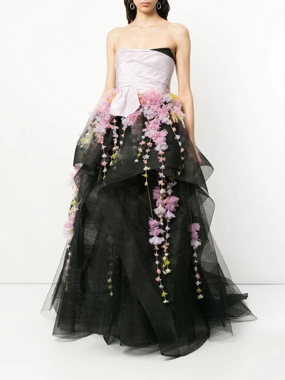 Shop Marchesa Strapless Horsehair Ballgown With Cascading Wisteria