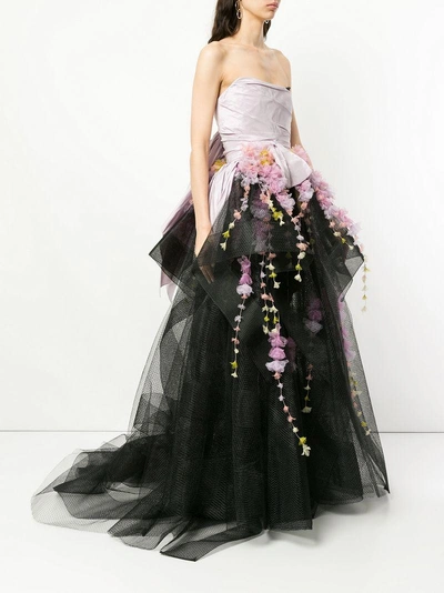 Shop Marchesa Strapless Horsehair Ballgown With Cascading Wisteria