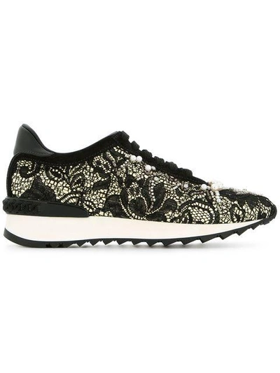 Shop Casadei Pearl Lace Sneakers In Black