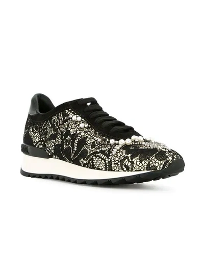 Shop Casadei Pearl Lace Sneakers In Black