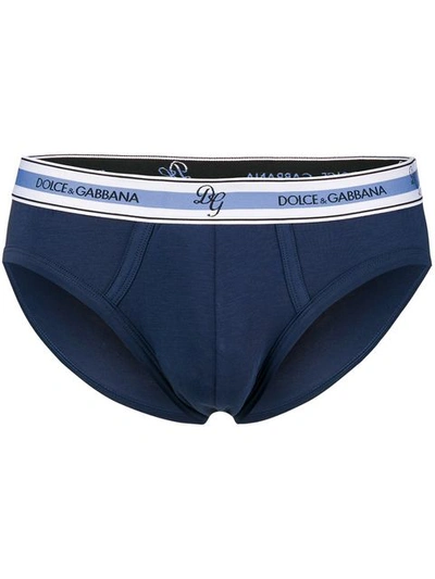 Shop Dolce & Gabbana Underwear Logo Elasticated Waistband Briefs - Blue