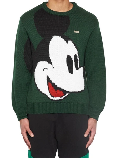 Shop Gcds Intarsia Mickey Mouse Sweater In Green