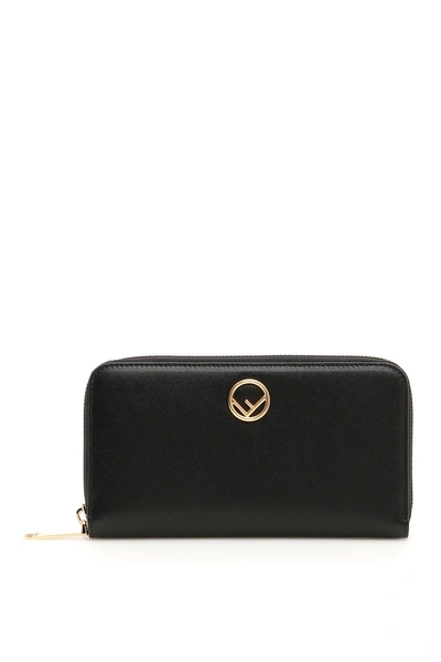 Shop Fendi Leather Zip Around Wallet In Black