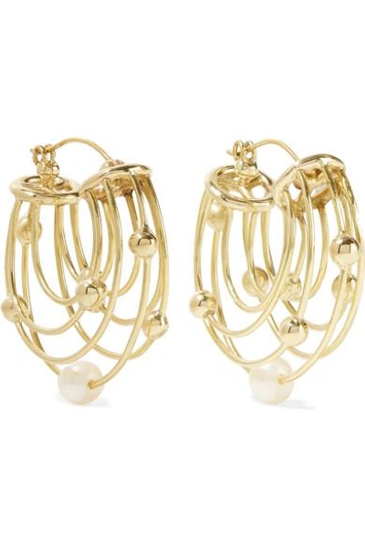 Shop Ellery Classical Scaffolding Gold-plated Pearl Hoop Earrings