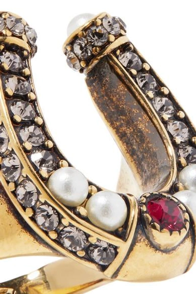 Shop Alexander Mcqueen Gold-tone, Swarovski Crystal And Faux Pearl Ring