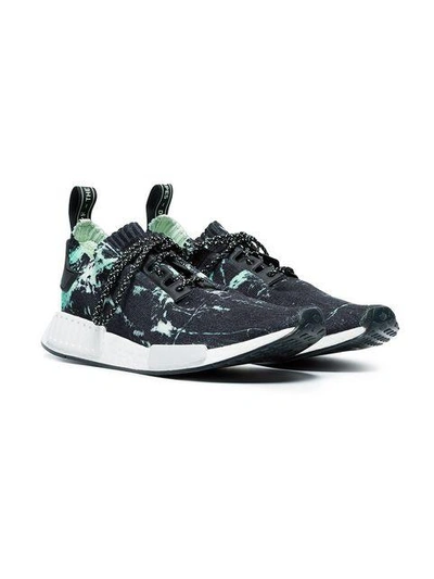 black, green and white NMD_R1 marble primeknit sneakers