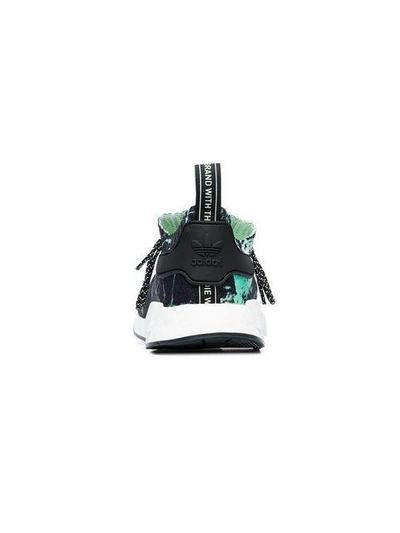Shop Adidas Originals Black, Green And White Nmd_r1 Marble Primeknit Sneakers