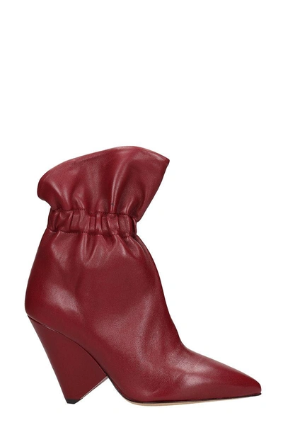 Shop Isabel Marant Lileas Leather Ankle Boots In Bordeaux