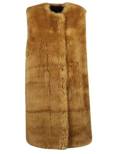 Shop Msgm Faux Fur Sleeveless Coat In Brown