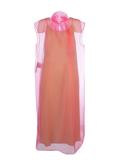 Shop Prada Technical Oraganza Midi Dress In Rosa Fluo