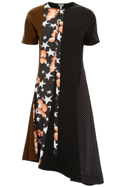 Shop Loewe Patchwork Dress In Black Multicolor|nero