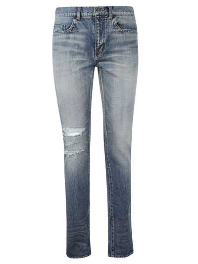 Shop Saint Laurent Distressed Detail Jeans In Blue