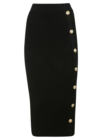 Shop Balmain Fitted Midi Pencil Skirt In Black