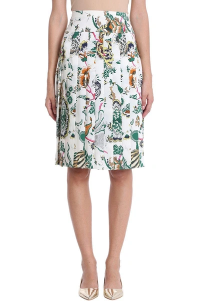 Shop Tory Burch Pleated Silk Skirt In White