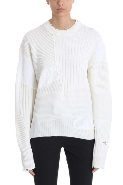 Shop Helmut Lang Grunge Over White Wool Crew-neck Sweater