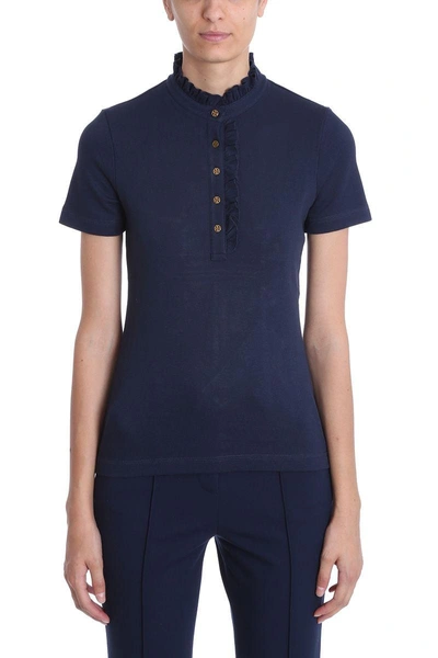 Shop Tory Burch Blue Cotton Polo T-shirt