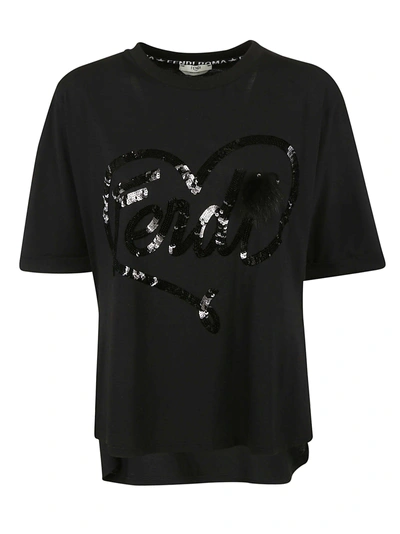 Shop Fendi Logo Embellished T-shirt In Black