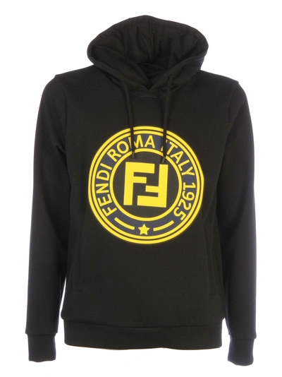 Shop Fendi Logo Hoodie In F0qablack