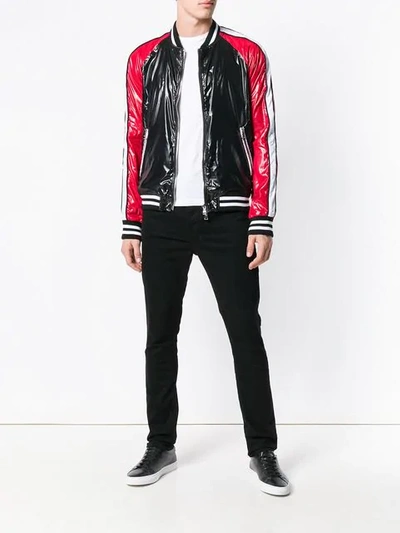 Shop Balmain Zipped Up Bomber Jacket - Black