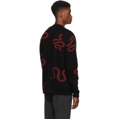 Shop Amiri Black Cashmere Snake Cardigan In Blr Blk/red