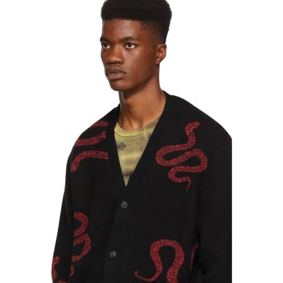 Shop Amiri Black Cashmere Snake Cardigan In Blr Blk/red
