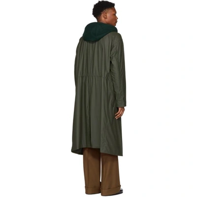Shop Toga Virilis Green Wool Panel Duffle Coat In 09/khaki