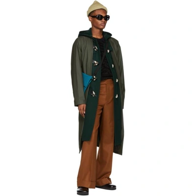 Shop Toga Virilis Green Wool Panel Duffle Coat In 09/khaki