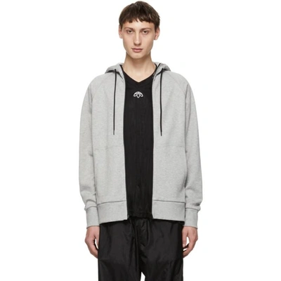 Shop Y-3 Grey Back Logo Classic Zip Hoodie In Mgh