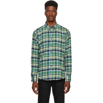 Shop Naked And Famous Denim Green And Navy Rustic Flannel Shirt