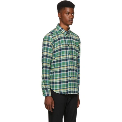 Shop Naked And Famous Denim Green And Navy Rustic Flannel Shirt