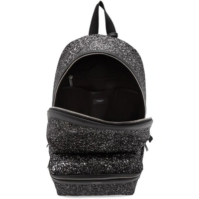 Shop Saint Laurent Black And Silver Glitter City Backpack In 1286 Black