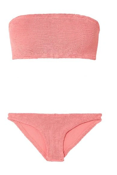 Shop Hunza G Gabrielle Seersucker Bandeau Bikini In Blush