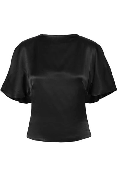 Shop Les Hã©roã¯nes The Frida Cutout Gathered Washed-satin Top In Black