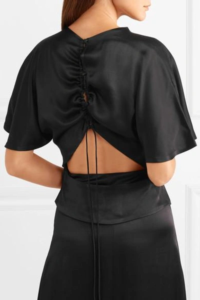 Shop Les Hã©roã¯nes The Frida Cutout Gathered Washed-satin Top In Black