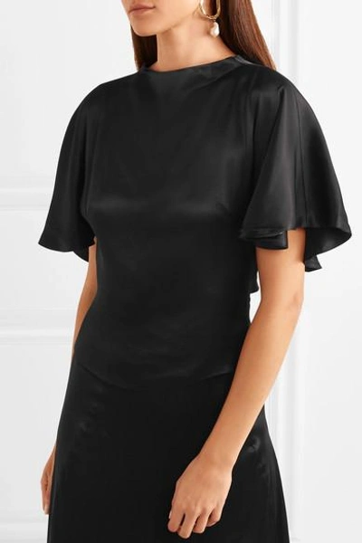 Shop Les Hã©roã¯nes The Frida Cutout Gathered Washed-satin Top In Black