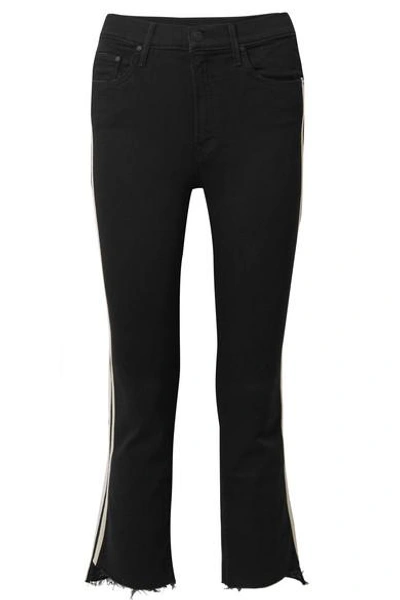 Shop Mother The Insider Crop Frayed Striped High-rise Flared Jeans In Black