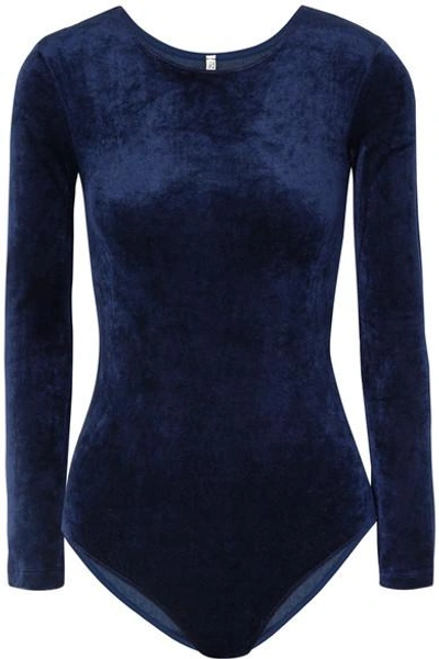 Shop Baserange Humero Modal-blend Velour Bodysuit In Midnight Blue
