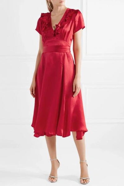 Shop Rhode Celia Cutout Silk Wrap Dress In Red